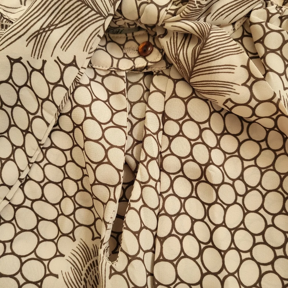 Jo Hanna York Vintage Peacock Feather Print Midi Dress Tan and Brown Size 10 - Picture 8 of 11